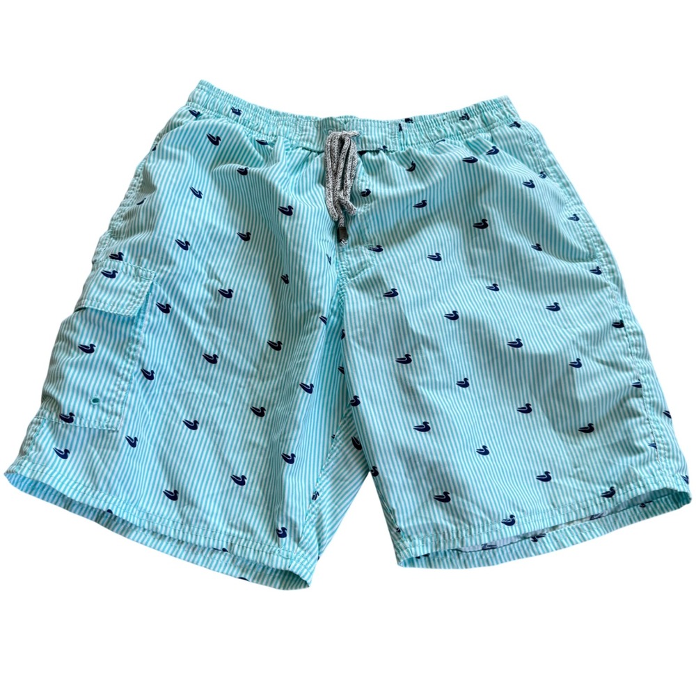 Exist Swim Mens Blue Striped Duck Print Board Shorts Swim Trunks SW8876 Large